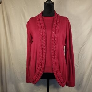 Studio Style Pink Cardigan with Braided Detail And Sleeveless Shell - M